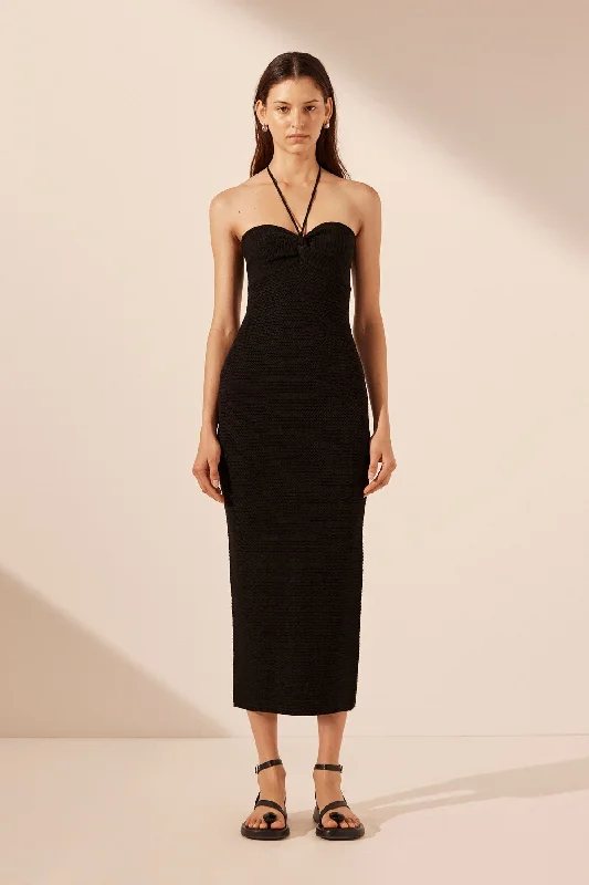 Exclusive Offers EVE TWIST FRONT HALTER MIDI DRESS - BLACK