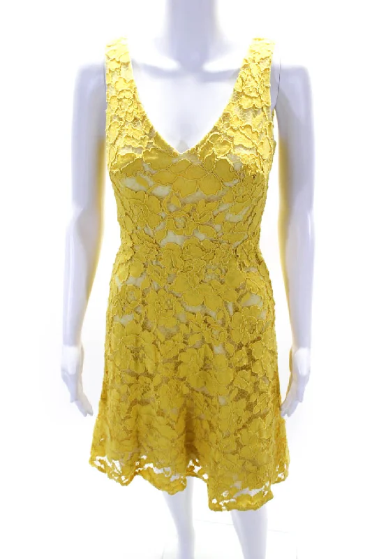 Don’t Miss Out ML Monique Lhuillier Womens Yellow Lace Sleeveless Dress Yellow