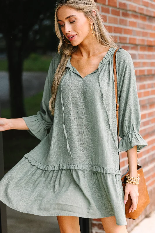 Customer Appreciation Sale Always In The Lead Olive Green Linen Dress