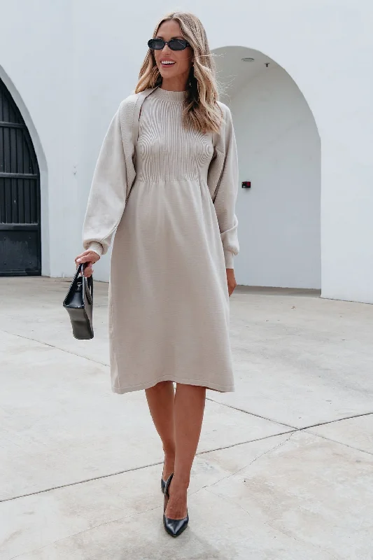 Discount Days Champagne Sweater Dress & Cardigan Set - FINAL SALE