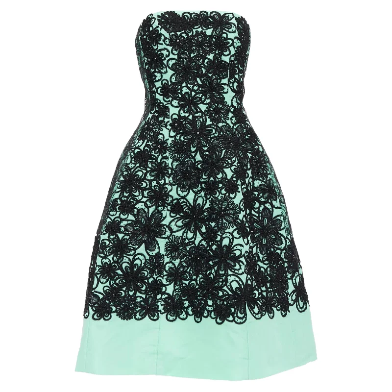 Super Bargain Oscar De La Renta Runway Silk Turquoise Cocktail Black Dress